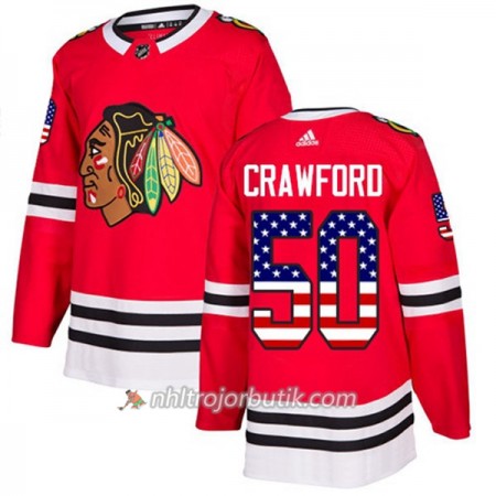 Män Ishockey Chicago Blackhawks Tröja Corey Crawford 50 Adidas 2017-2018 Röd USA Flag Fashion Authentic